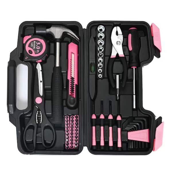 Laybus 144-Piece Pink Tool Kit, Basic Home Repair Tool Set