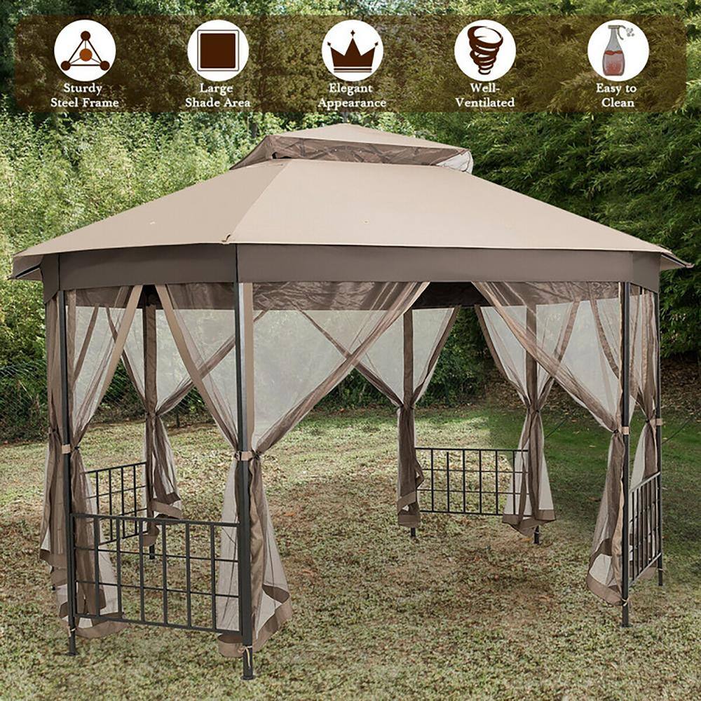 12-ft x 10-ft Beige Metal Polyester Octagonal Gazebo