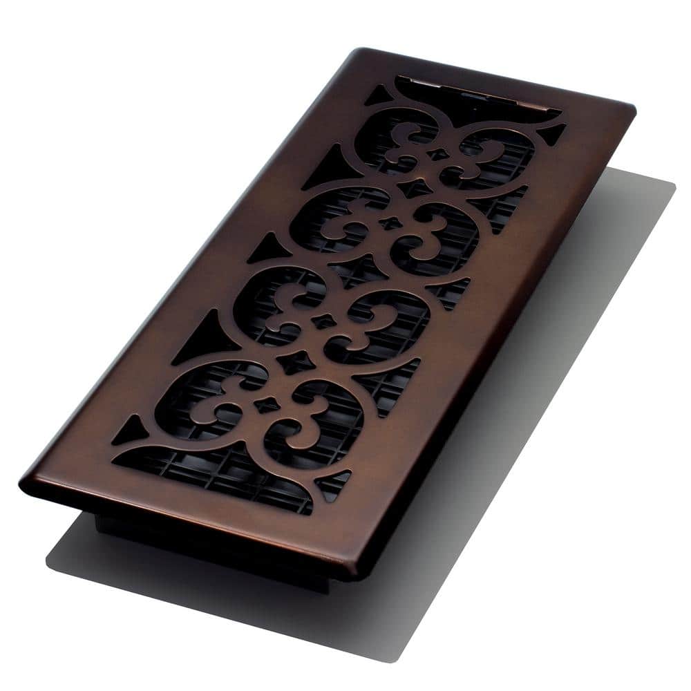 Rubbed Bronze 4x12 Scroll Design Steel Floor Register