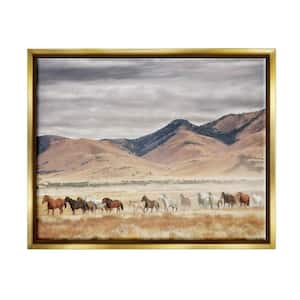 Wild Horses Roaming Across Western Landscape by PH Burchett Floater Frame Animal Wall Art Print 25 in. x 31 in.