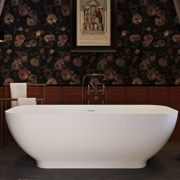 67 in. x 29.5 in. Luxury Stone Resin Solid Surface Freestanding Soaking Bathtub with Overflow and Pop-up Drain in White