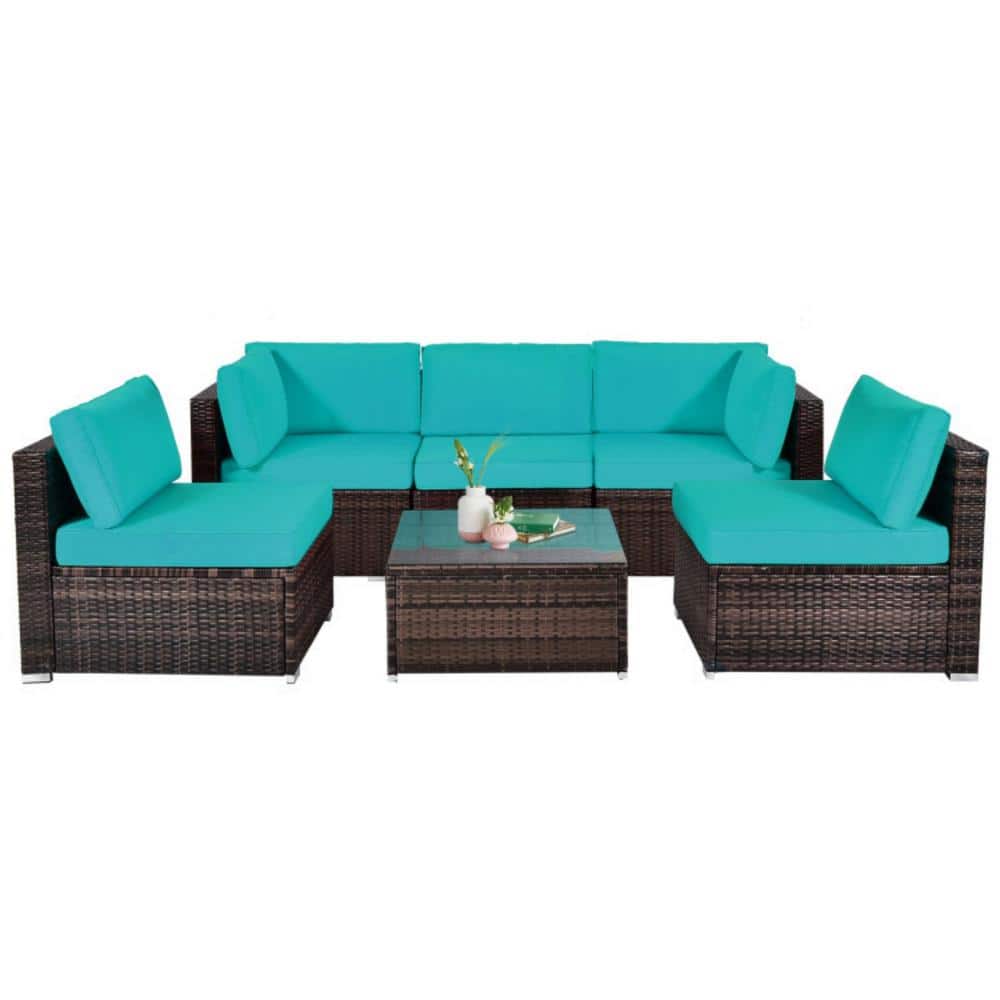Clihome 6Piece Wicker Patio Conversation Set Outdoor Rattan Sofa Set