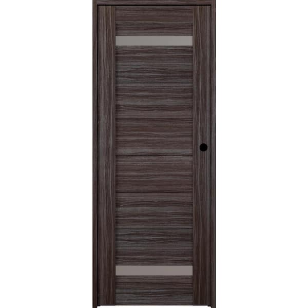 Belldinni 24 in. x 80 in. Perla Left-Hand Solid Core 2-Lite Frosted Glass Gray Oak Wood Composite Single Prehung Interior Door