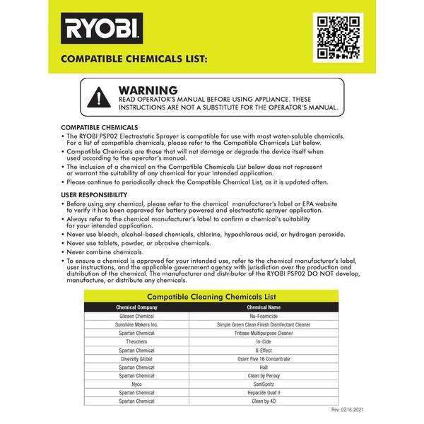 ryobi electrostatic sprayer manual