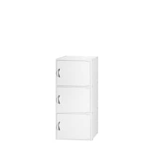 35.6 in. High Standard Wooden 3-shelf Bookcase with Doors in White