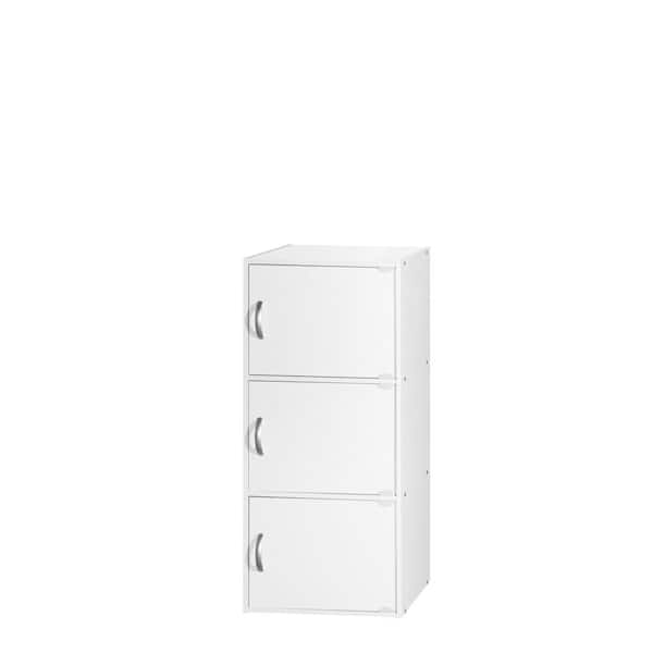 HODEDAH 35.6 in. Tall High Standard Wooden Medium Density Fiberboard (MDF) 3-shelf Bookcase with Doors in White