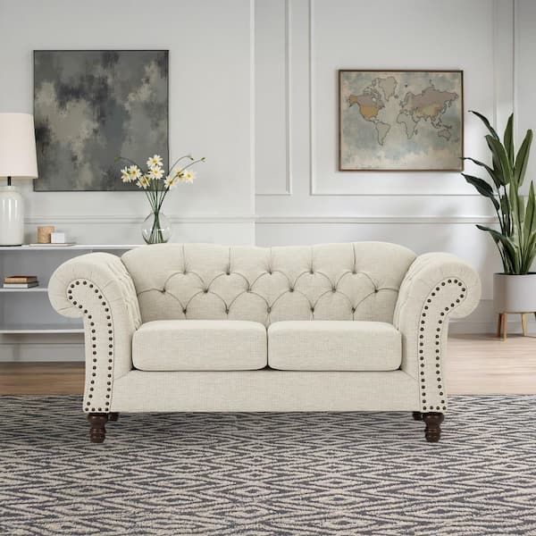 New Classic Furniture Whitmore 74.5 in. Polyester 2-Seater Removable Cushion Loveseat in Khaki Beige