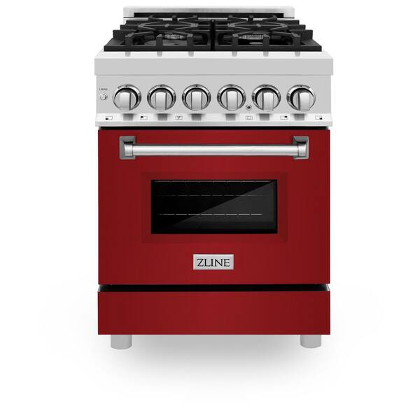 24" 2.8 cu. ft. Dual Fuel Range with Gas Stove and Electric Oven in Stainless Steel and Red Gloss Door