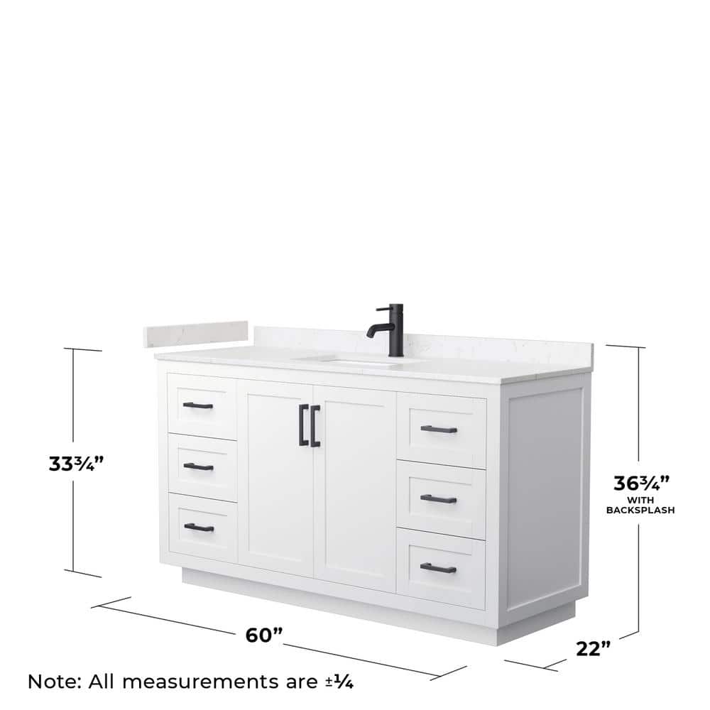 Miranda 60" White Freestanding Single Vanity with Carrara Cultured Marble Top
