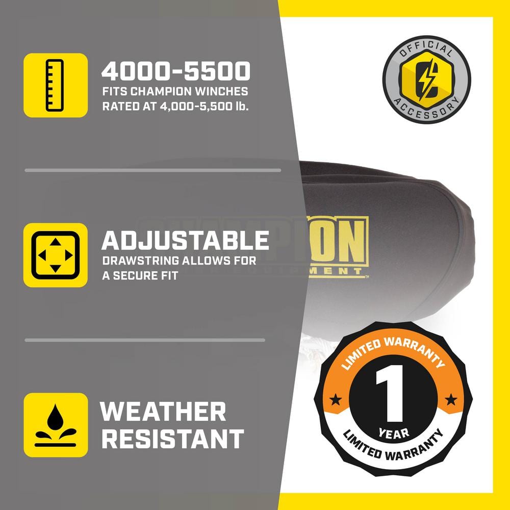 Champion Black Neoprene Weather-Resistant Winch Cover for 4000-5000 lb