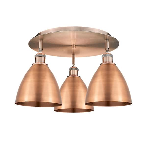 Ballston Dome 19.25 in. 3-Light Antique Copper Industrial Flush Mount Shade