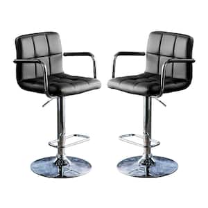 Lennocx 42.75 in. Black Low Back Metal Bar Stool with Faux Leather Seat (Set of 2)