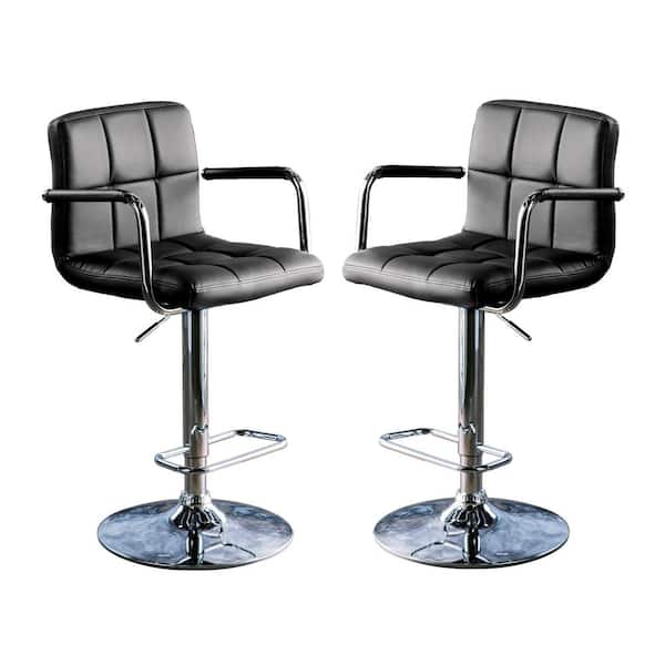 Furniture of America Lennocx 42.75 in. Black Low Back Metal Bar Stool with Faux Leather Seat (Set of 2)