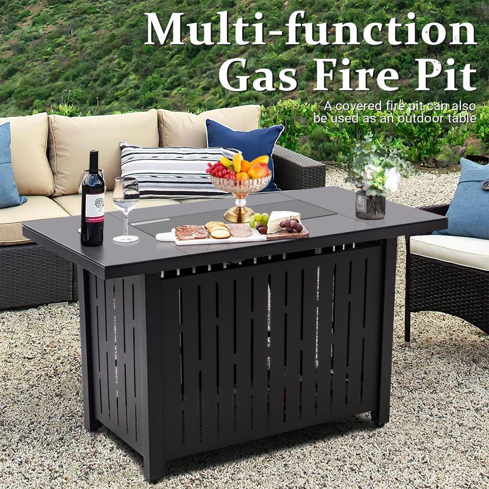 Black Steel Propane Fire Pit Table with Glass Guard