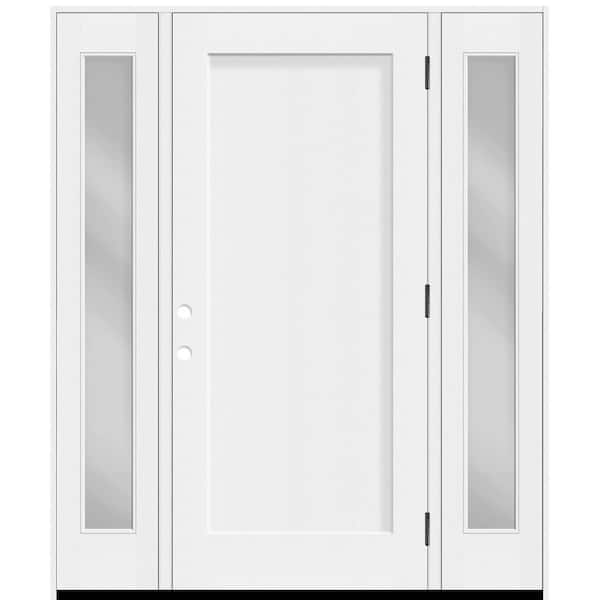 Steves & Sons Legacy 60 in. x 80 in. 1-Panel Shaker LHOS Unfinished White Fiberglass Prehung Front Door w/Clear 10 in.SLs 4-9/16 Jamb