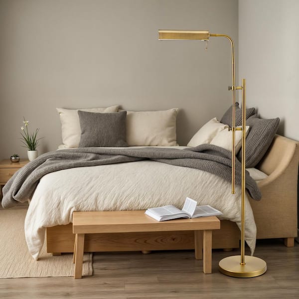 62.5 in. Brushed Gold Industrial 1-Light 3CCT LED Pharmacy Floor Lamp for Living Room with Metal Shade