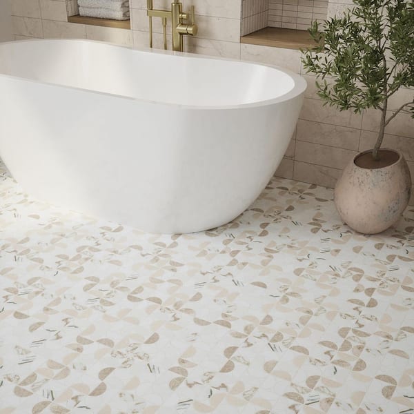 Halfmoon Vanilla Cream 12 in. x 12 in. Circles Honed Marble Wall and Floor Mosaic Tile (10 sq. ft./Case)