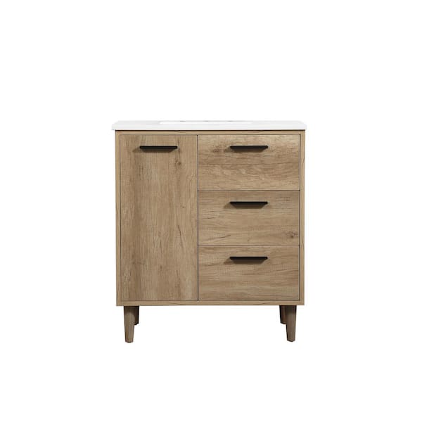 Unbranded Timeless Home 30 in. W x 19 in. D x 34 in. H Bath Vanity in Natural Oak with Ivory White Engineered Stone Top