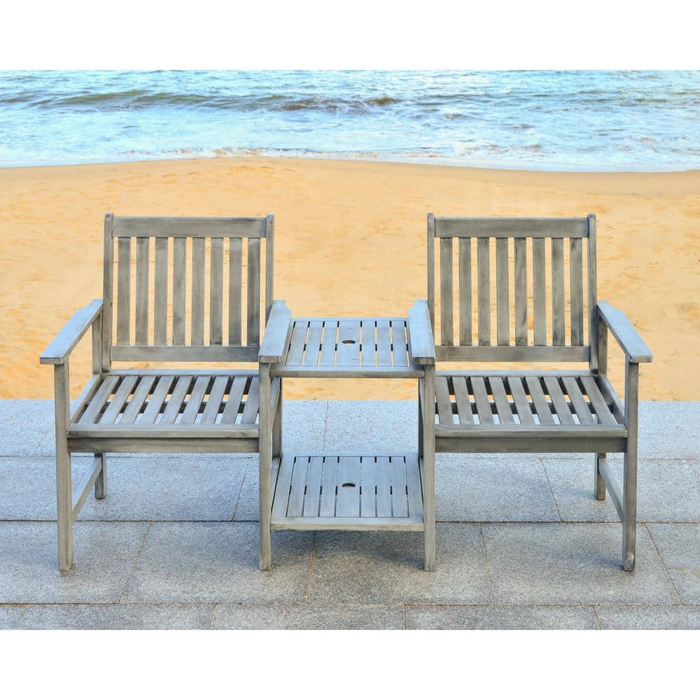 Gray Acacia Twin Seat Bench with Umbrella Table