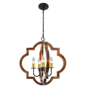 4-Light Farmhouse Wood Chandelier, 19.49''Rustic Orb Chandelier for Kitchen Island Foyer Living Room Over Dining Table