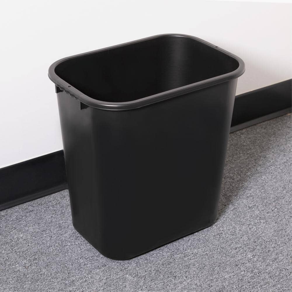Black Rectangular Plastic Office Wastebasket 15"