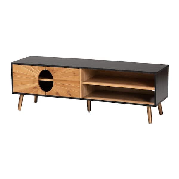 Baxton Studio Chester 55.1 in. Dark Brown and Gold TV Stand Fits TV's up to 60 in. with Cable Management