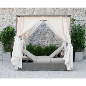 Renava Marin 3-Piece Wicker Outdoor Canopy Day Bed with Beige Cushions