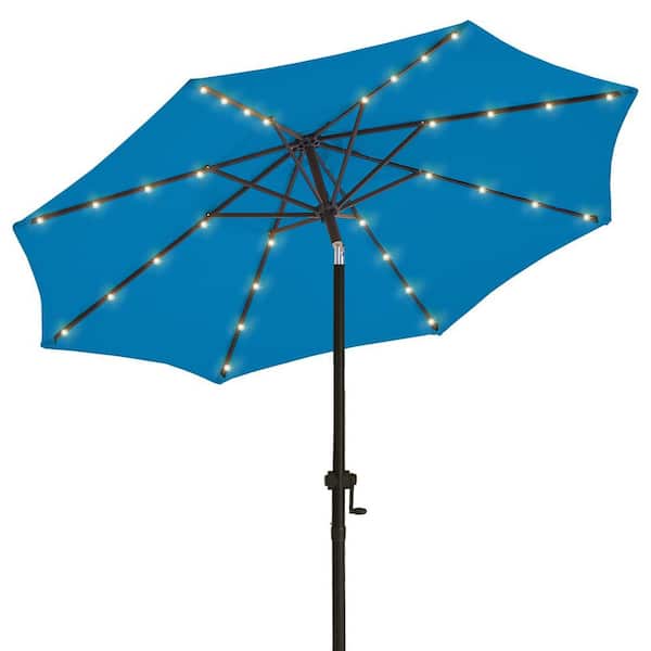 PASAMIC 10 ft. Metal Outdoor Market Patio Umbrella, 32 LED Lights, Crank and Tilt in Royal Blue