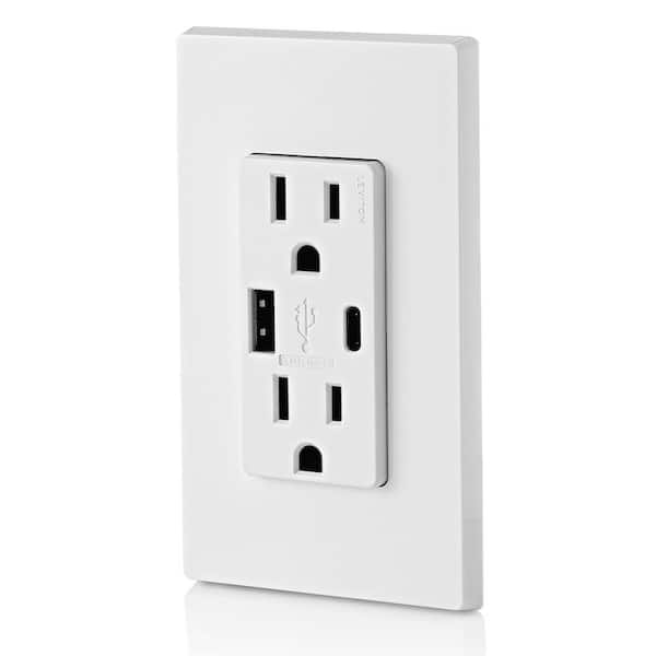 Leviton 15 Amp Decora Type A and C USB Charger Tamper-Resistant Outlet, White Leviton 15 Amp Decora Type A and C USB Charger Tamper-Resistant Outlet, White