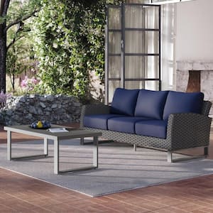 New Classic Furniture Fiji 2-Piece Wicker Patio Conversation Seating Set with Blue Cushions
