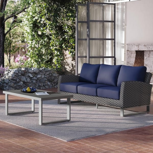 NEW CLASSIC HOME FURNISHINGS New Classic Furniture Fiji 2-Piece Wicker Patio Conversation Seating Set with Blue Cushions