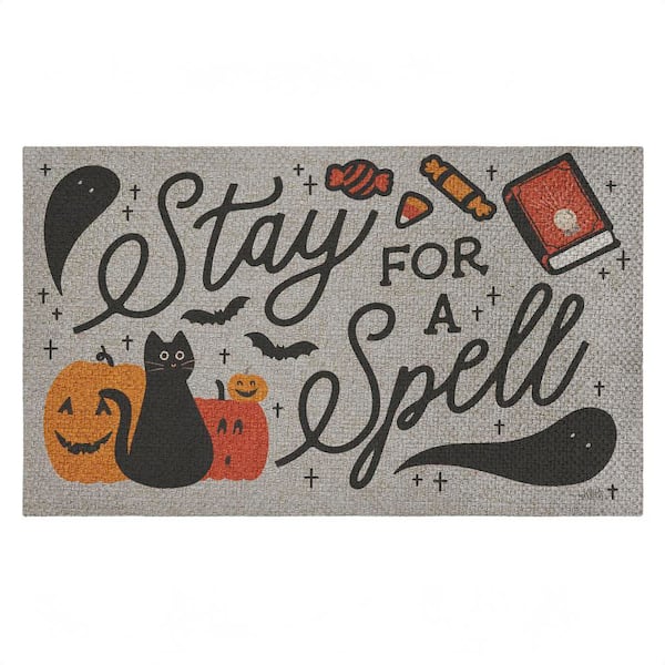 Stay for a Spell Spooky Welcome Black 18 in. x 30 in. Polyester Non-Slip Outdoor Door Mat