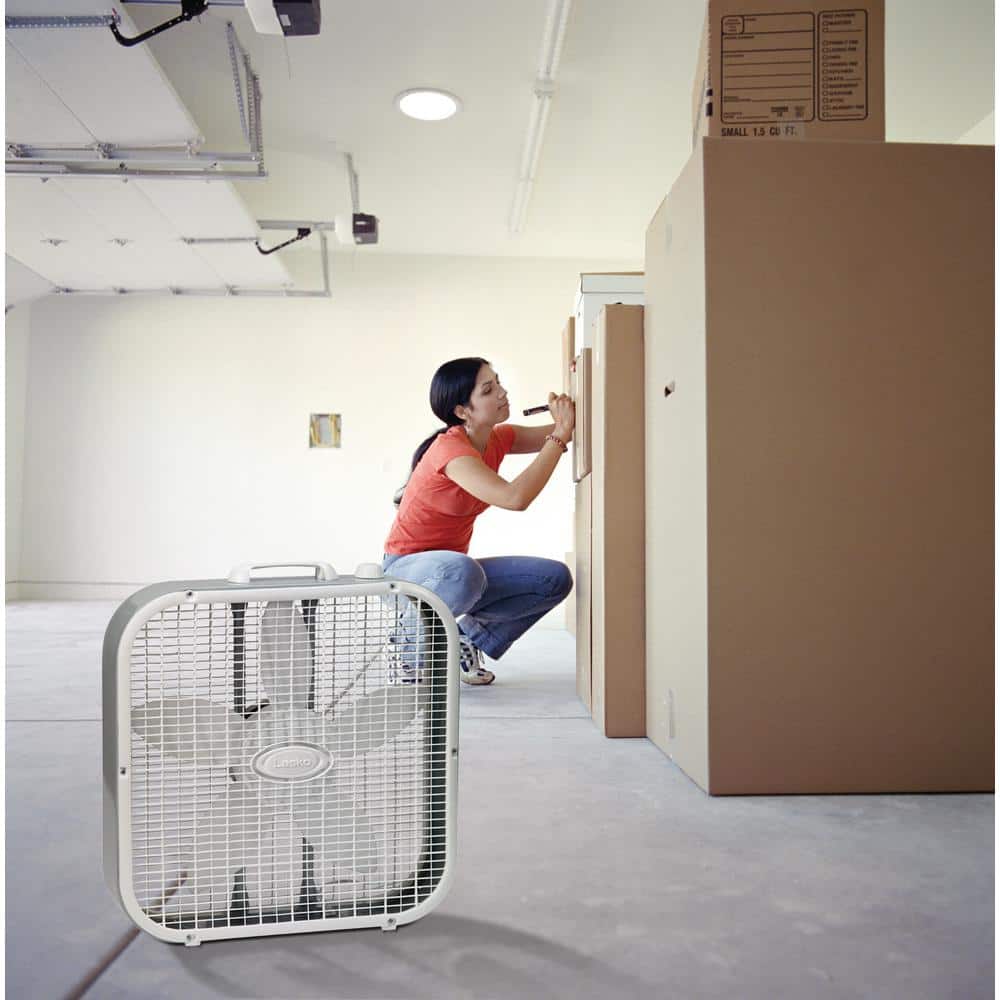 White 20" Plastic Box Fan with Three Speeds