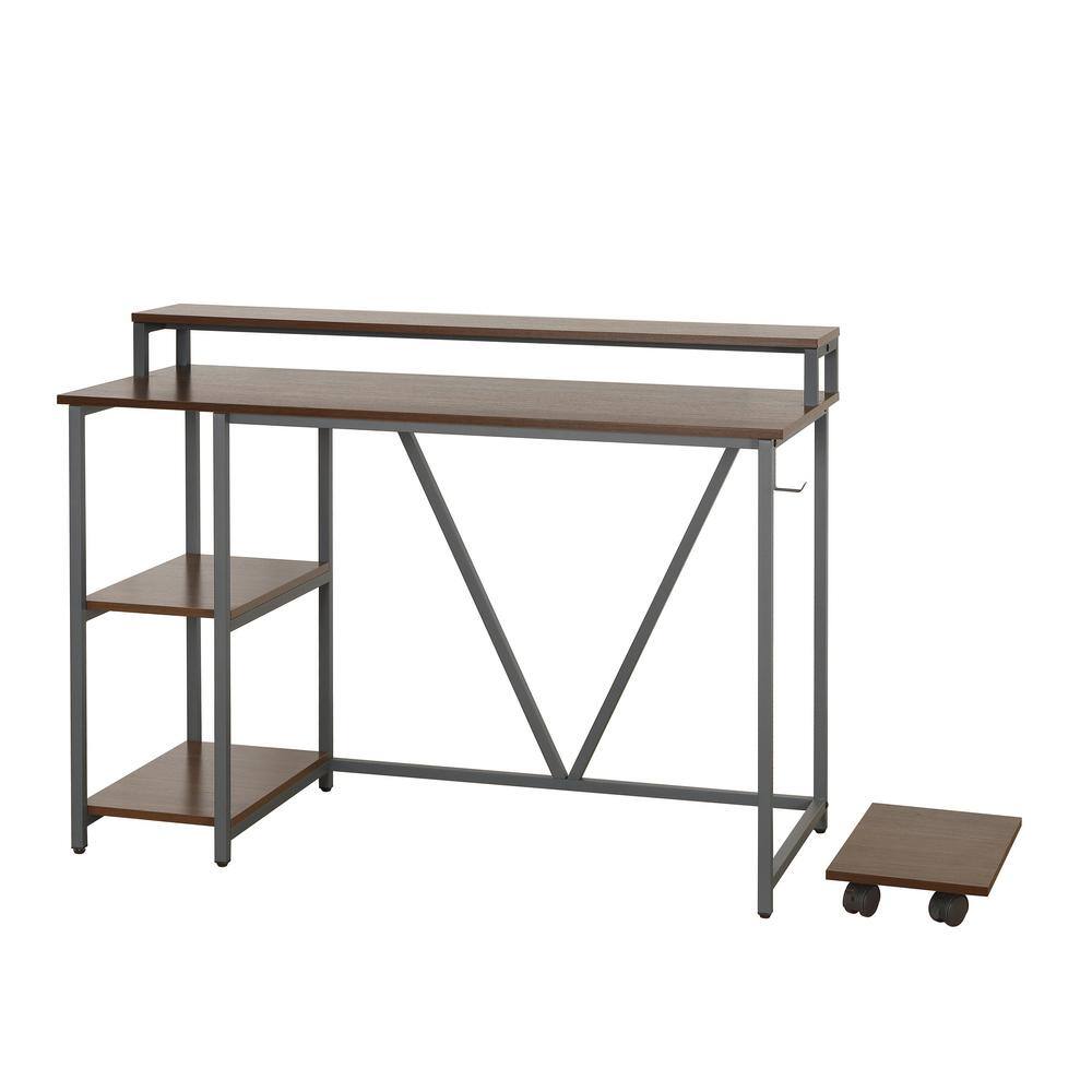 Modern Industrial Walnut Writing Desk with Steel Frame and CPU Caddy