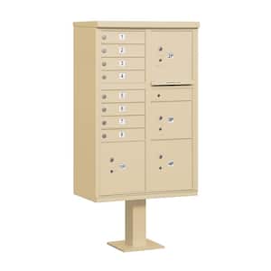 8 A Size Doors, 4 Parcel Lockers and Pedestal USPS Access Cluster Box Unit in Sandstone