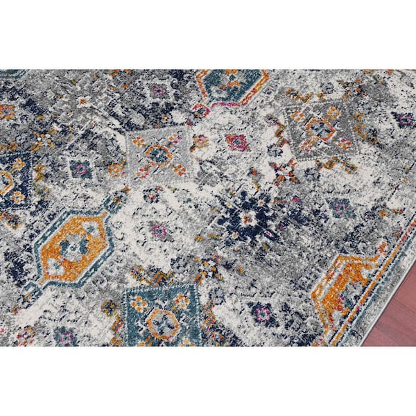 Montana 2 x 3 Blue/Orange Geometric Pattern Area Rug for High Traffic Living Room Dining Room Bedroom