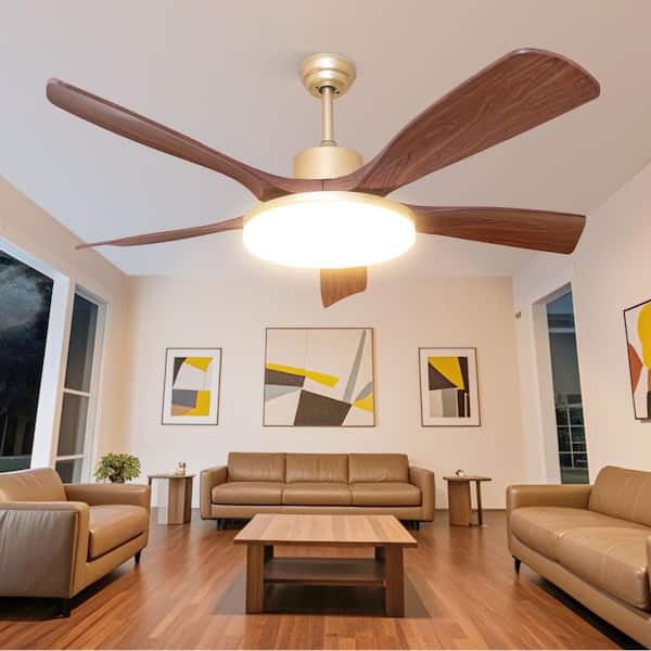 Noiseless 52 in. Smart Indoor Gold Ceiling Fan with LED Light Kit Reversible DC and APP/Remote Controls
