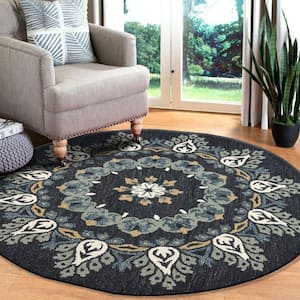 Daliah Medallion Charcoal/Teal 6 ft. x 6 ft. Pine Cone Floral Indoor Round Area Rug