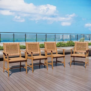Brown Acacia Wood Outdoor Dining Chair (4-Pack)