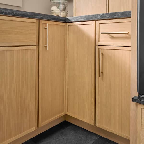 Leyton 32 in. W x 32 in. D x 34.5 in. H Ready to Assemble Plywood Slim Shaker Lazy Susan Corner Cabinet in White Oak