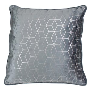 19 in. Gray and Silver Velvet Cushion with a Geometric Design