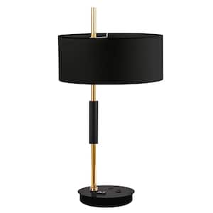 Fitzgerald 26.5 in. Aged Brass Table Lamp with Black Fabric Shade