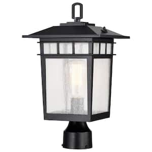 Cove Neck 1-Light Textured Black Aluminum Hardwired Outdoor Weather Resistant Post Light Set with No Bulbs Included