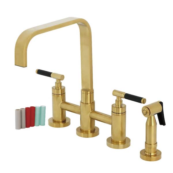 Kaiser 2-Handle Bridge Kitchen Faucet in Brushed Brass