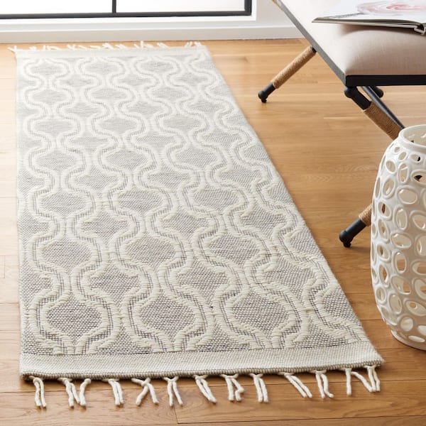 Vermont 2 ft. x 8 ft. Ivory Geometric Border Runner Rug