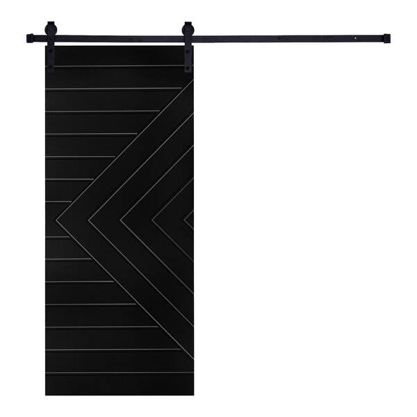 AIOPOP HOME Modern Line Designed 28 in. x 84 in. MDF Panel Black Painted Sliding Barn Door with Hardware Kit