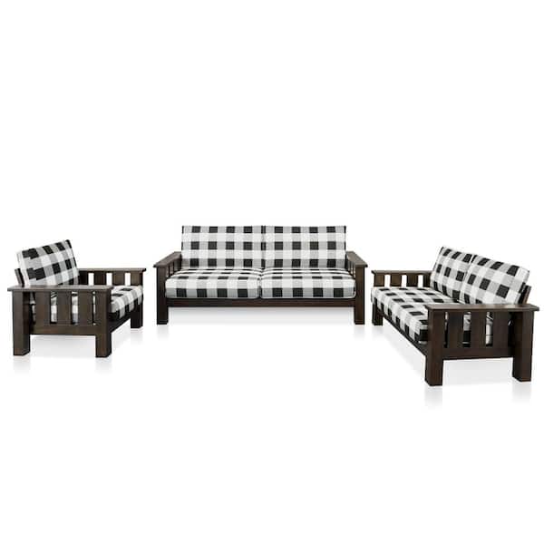 Thu 3-Piece Dark Walnut Fabric Sofa, Loveseat, Chair Living Room Set