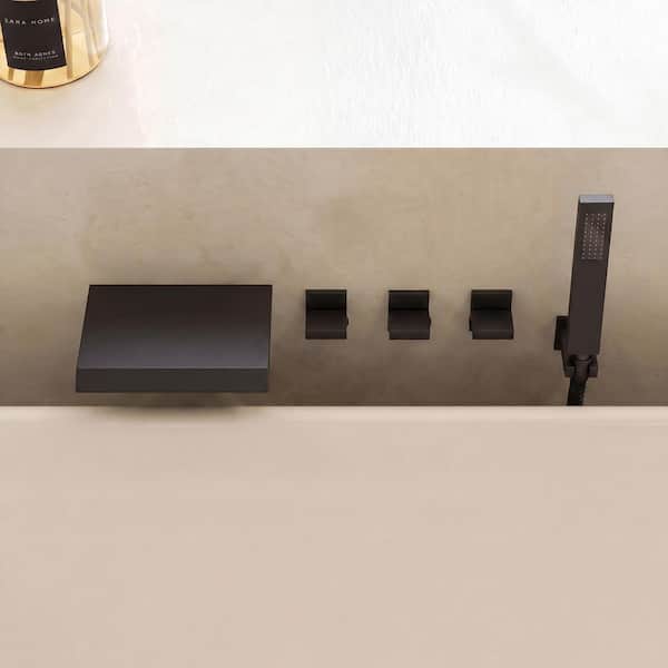 YAWWALK 3-Handle Wall Mount Waterfall Roman Tub Faucet 5.6 GPM