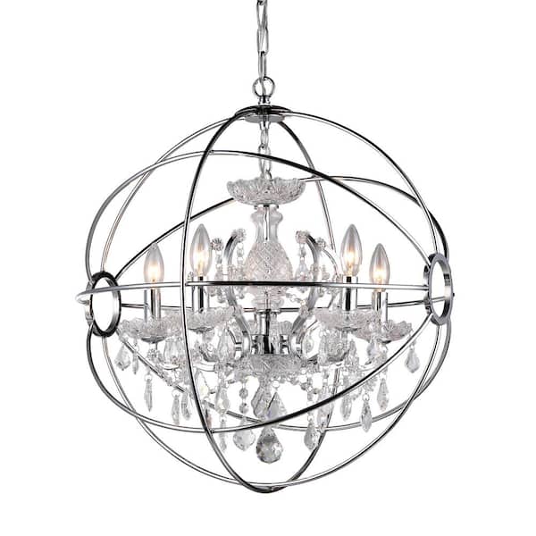 Warehouse of Tiffany 16 in. 4-Light Saturn Indoor Chrome Finish Chandelier with Light Kit