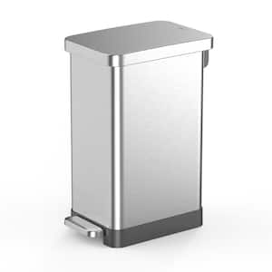 13 Gal. Stainless Steel Trash Can, Step-on, Slim Shape